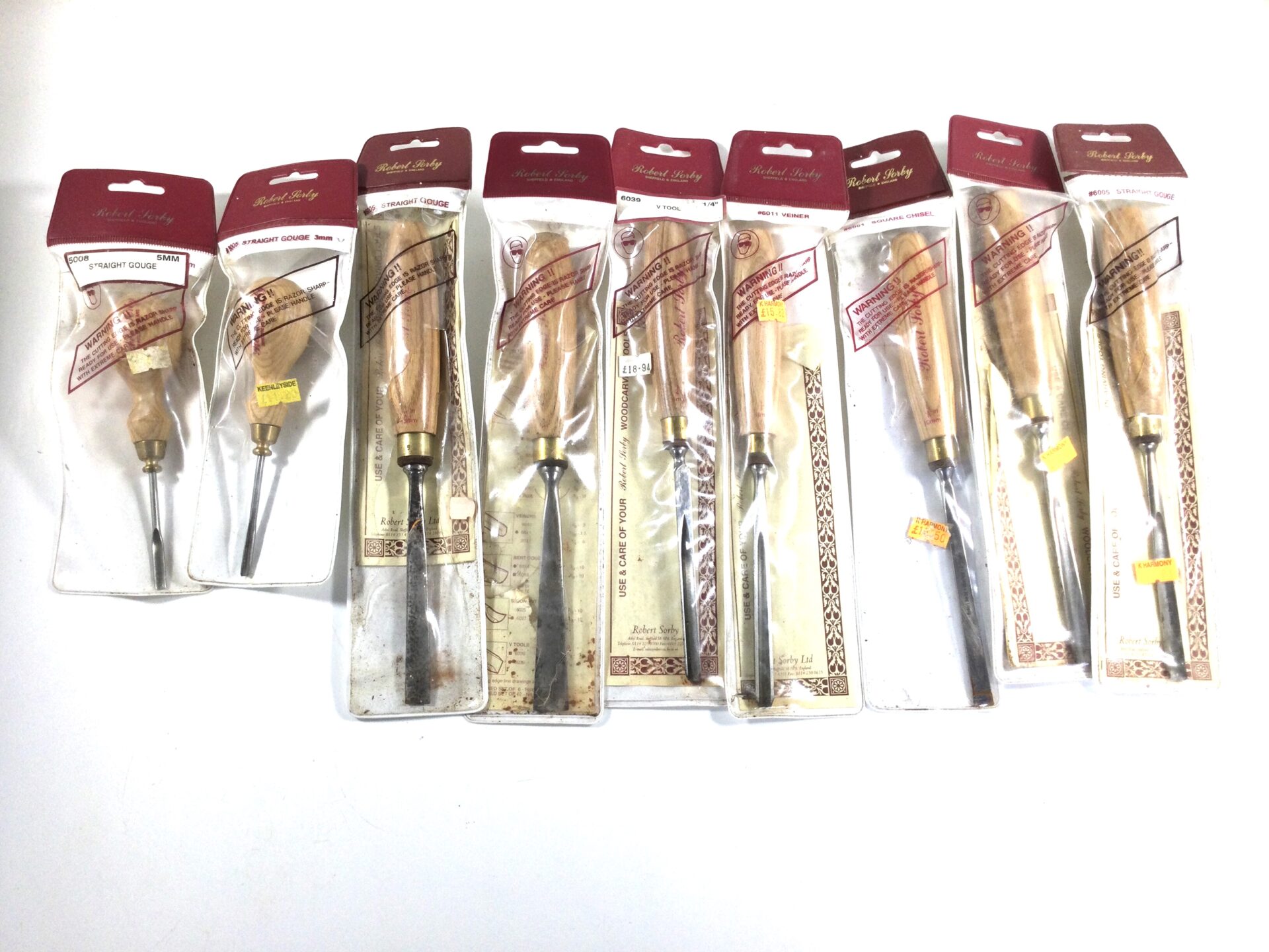 9 Number ROBERT SORBY Carving Tools. (41317)