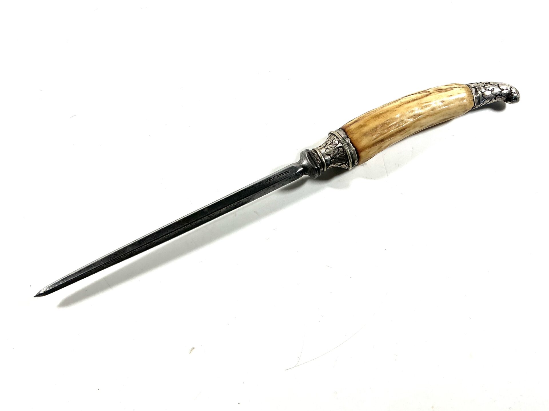Vintage Hexagonal Cast Steel Butchers Steel, Horn Handle. (43582)